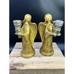 Vintage Christmas Angel Pair Of Candle Holders Schmid Bros Japan